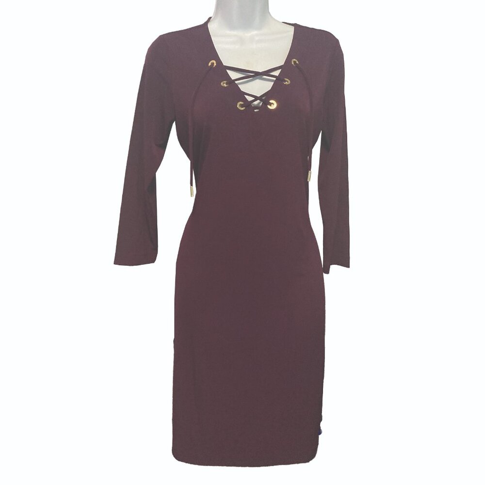 Calvin Klein, Plum, size 6, Long Sleeve, lace up v-neck,